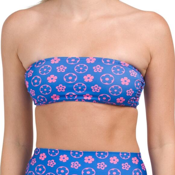 NWT BEACH RIOT Blue Pink Kelsey Bandeau Bikini Top & Highway High Rise Set - Picture 1 of 5